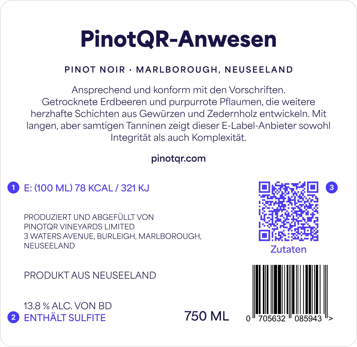 Ein Beispiel für ein Weinflaschenetikett, das die neuen EU-Weinkennzeichnungsvorschriften erfüllt