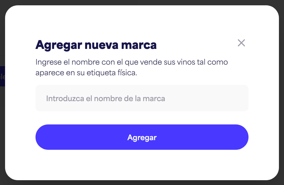 El diálogo "Añadir nueva marca" con el campo del nombre de la marca y el botón "Añadir"