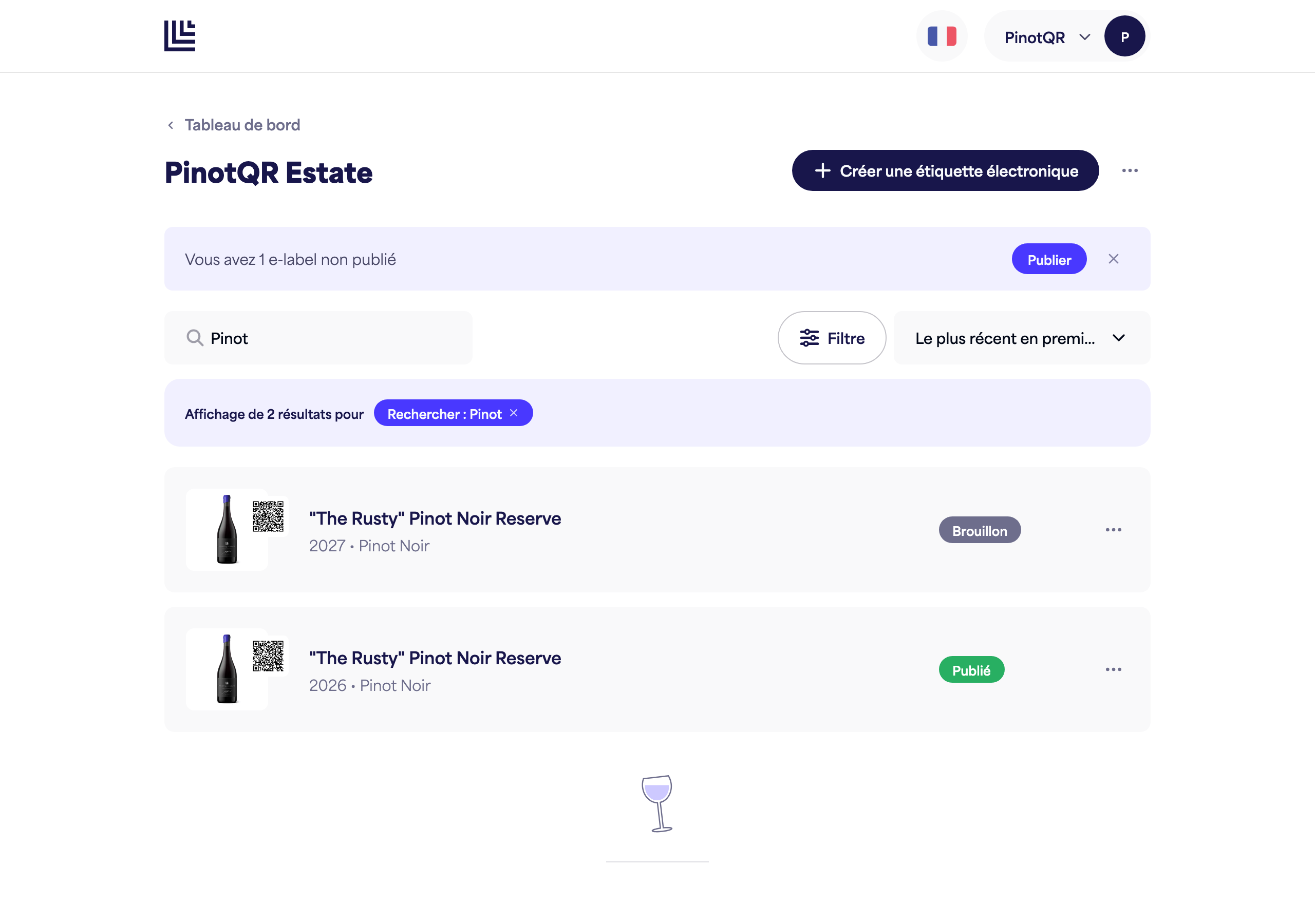 La page de la marque avec la boîte de recherche en cours d'utilisation