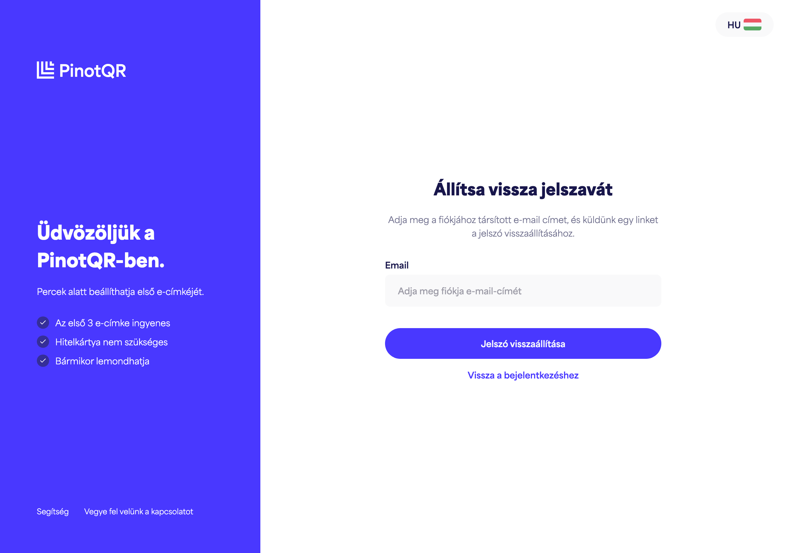 Az "Elfelejtett jelszó visszaállítása" képernyő, ahol megadja az e-mail címét