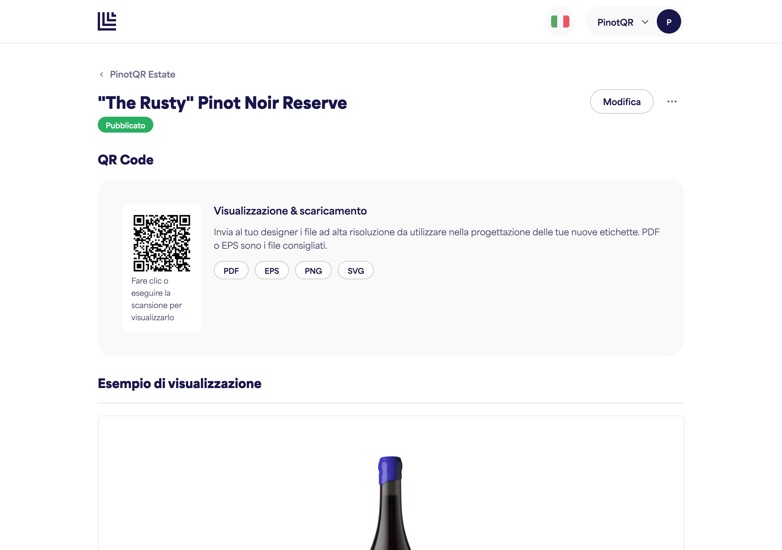 Una pagina e-etichetta con l'opzione "Annulla pubblicazione"