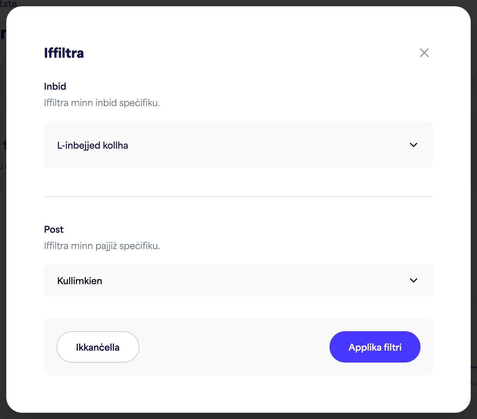 Il-pannell tal-filtru tal-Insights (ħin, inbid, post)