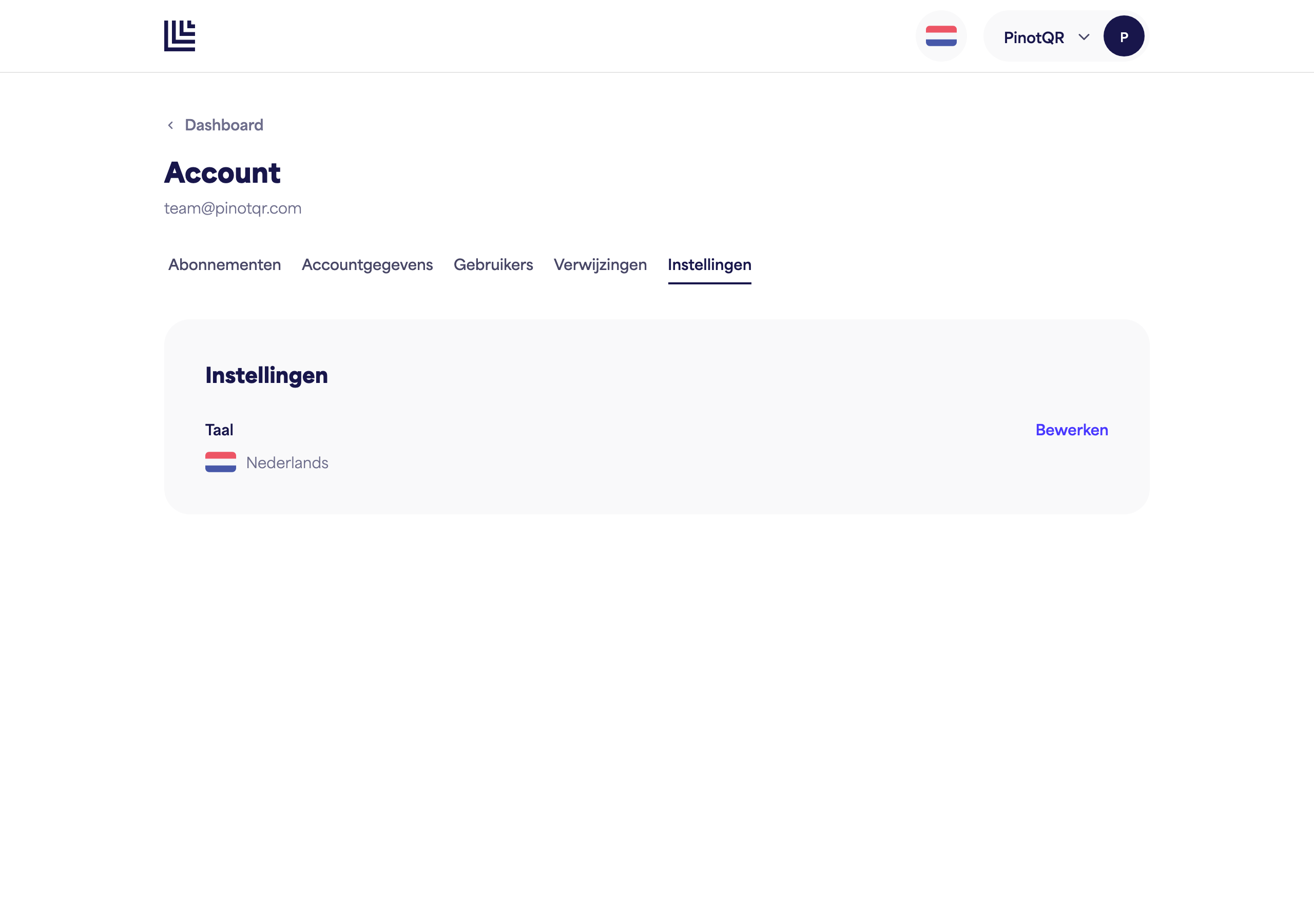 De instellingenpagina met de taaloptie