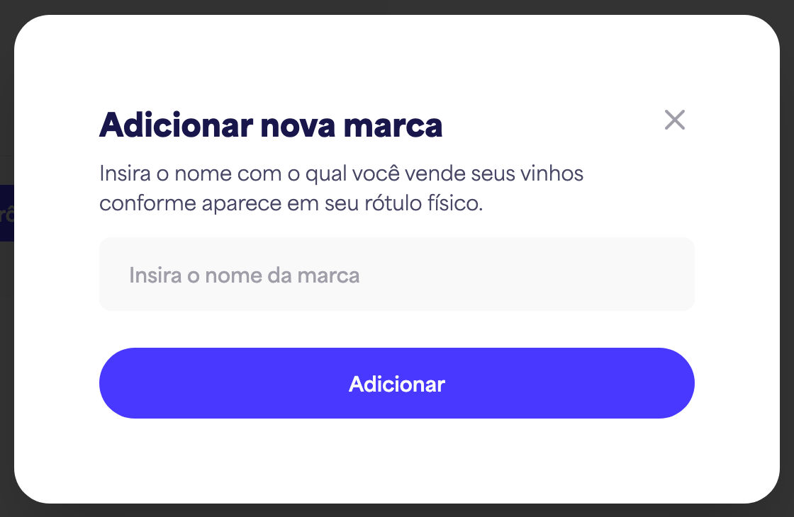 A caixa de diálogo "Adicionar nova marca" com o campo do nome da marca e o botão "Adicionar"