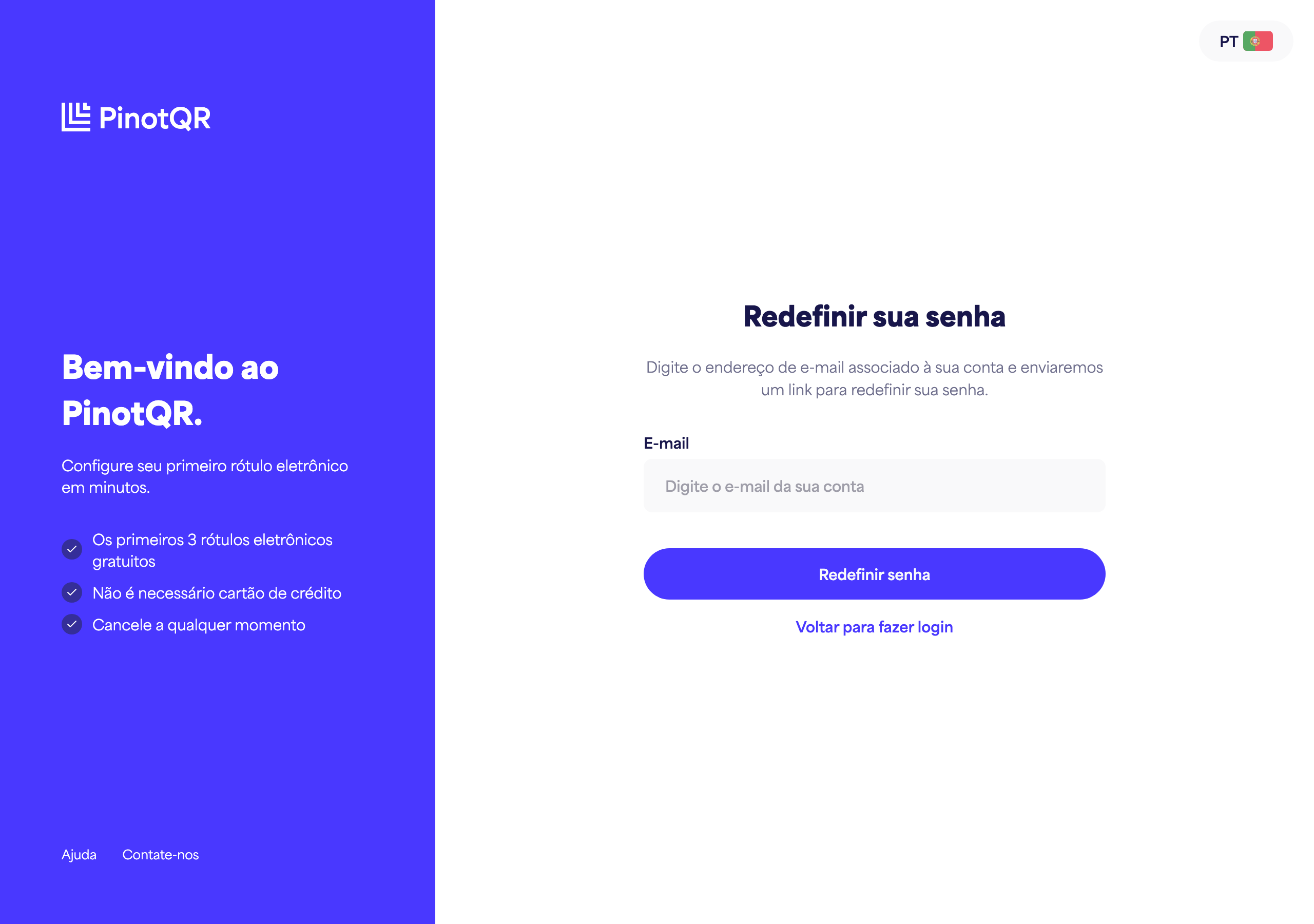 A tela "Redefinir sua senha" onde você insere seu email