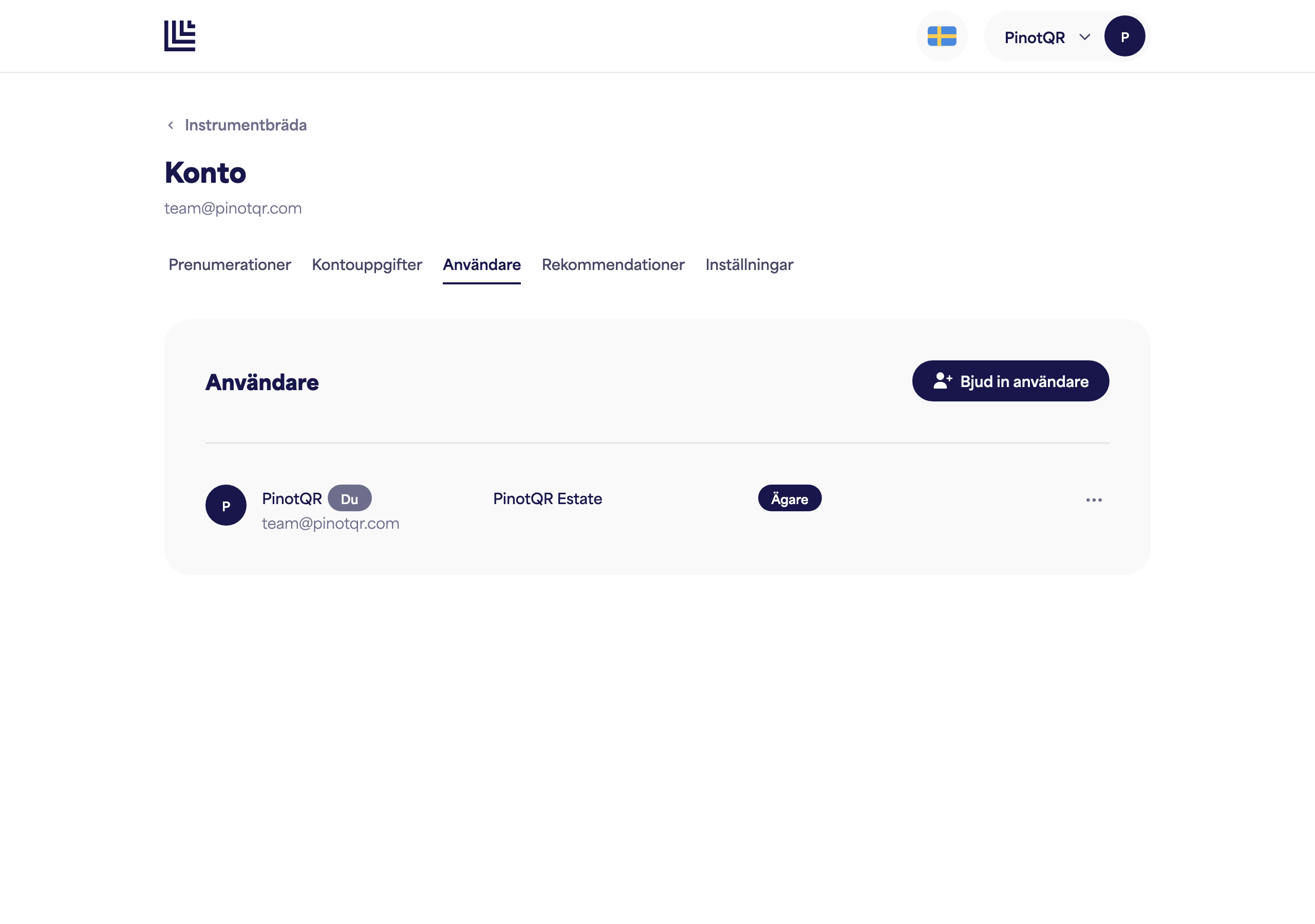 Sidan Användare & åtkomst som listar samarbetspartners med deras åtkomst per varumärke